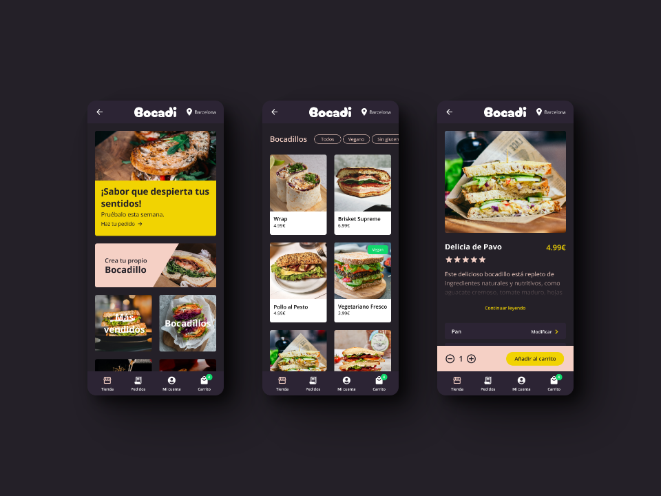 Screenshots of the shop related pages