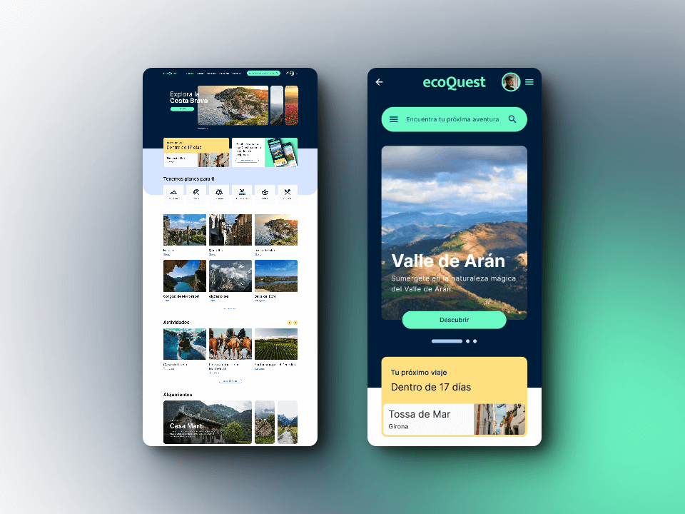 Screenshots of the home page