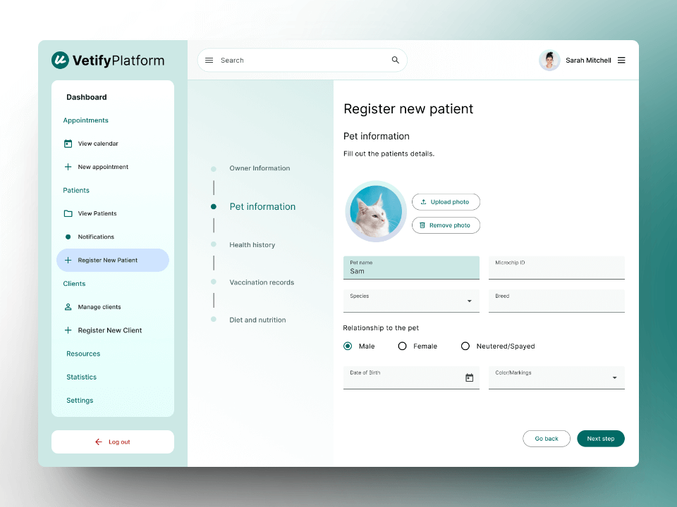 Screenshots of the pet information page
